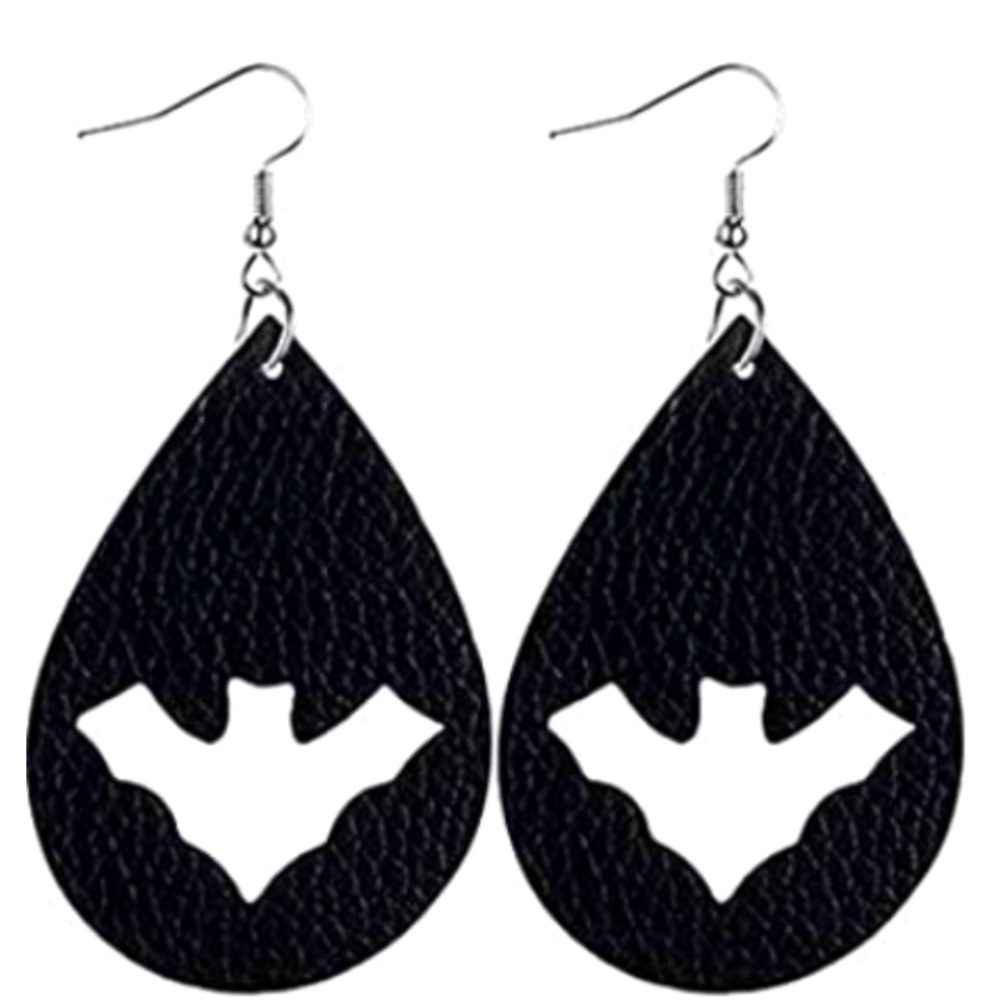 ‼️2/$10 or 3/$12‼️ Black Bat Faux Leather Teardrop Shaped Halloween Earrings